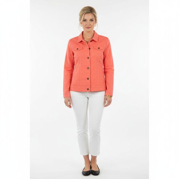 LL Bean Linen Blend Coral Orange Button Up Shirt Trucker Jacket L - Picture 8 of 8